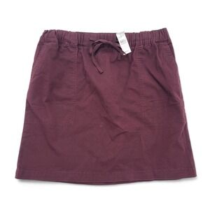 LOFT Burgundy Pull On Skirt Large Elastic Waist Drawstring Cotton Blend NWT